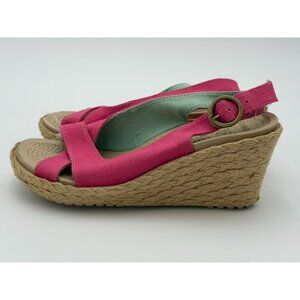 CROCS A Leigh Wedge Sandals Womens 7 Pink Canvas Espadrille Comfort Slingback